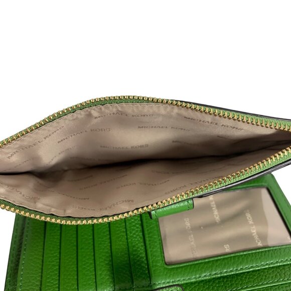 MICHAEL KORS Adele Double-Zip Green Leather Smart Phone Case Wallet Wristlet - Picture 10 of 13